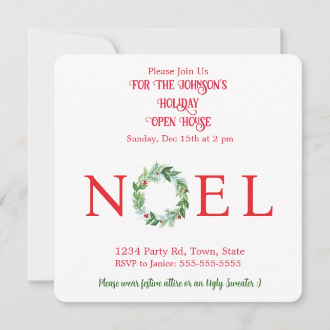 Hand painted Watercolor Winter Wreath  Invitation (Front)