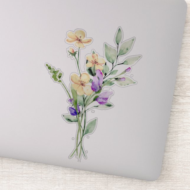 Hand Painted Watercolour Wild Flower Posy Bouquet Sticker (Detail)