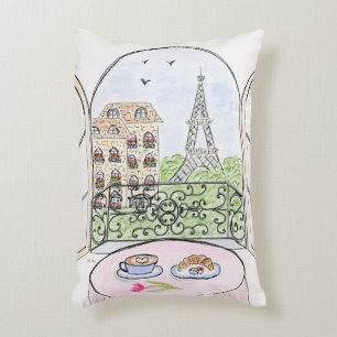 Hand painted Whimsical Paris Eiffel Tower RIGHT Accent Pillow