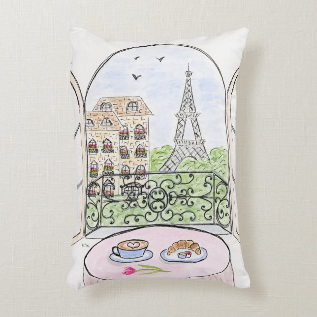 Hand painted Whimsical Paris Eiffel Tower RIGHT Accent Pillow (Front(Vertical))