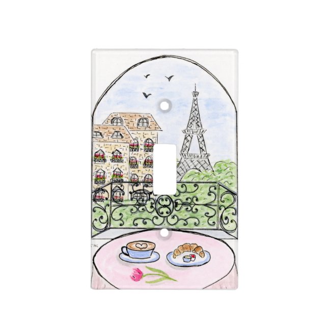 Hand painted Whimsical Paris Eiffel Tower RIGHT Light Switch Cover (Front)