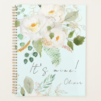  hand painted white camellia flowers  planner