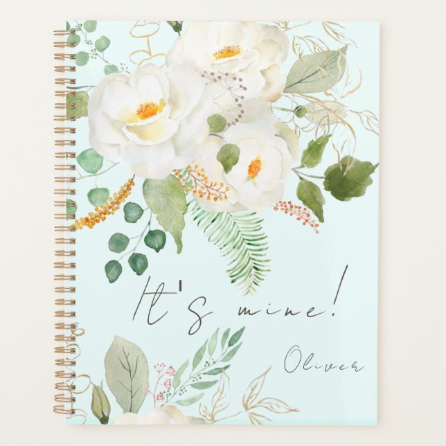  hand painted white camellia flowers  planner (Front)