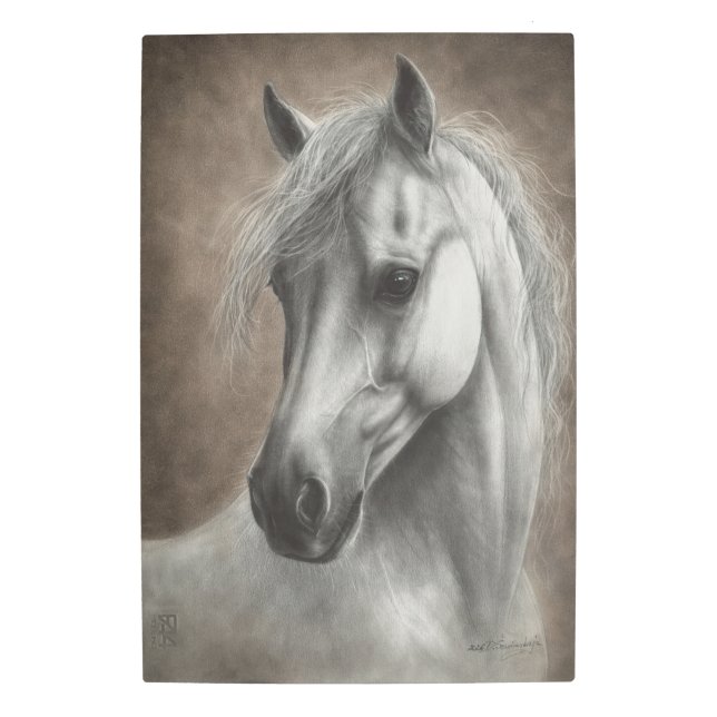 Hand Painted White Horse Artwork Metal Print (Front)