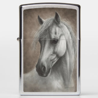 Hand Painted White Horse Portrait Zippo Lighter