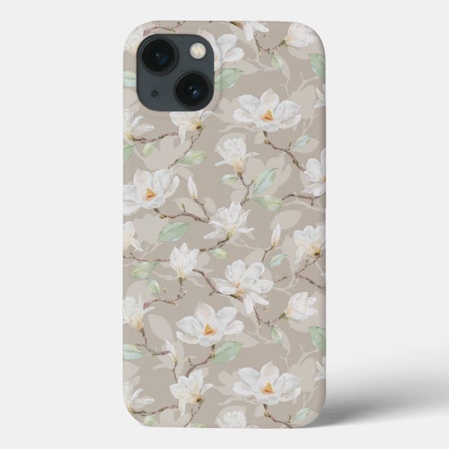 Hand Painted White Magnolia on Blush Beige Case-Mate iPhone Case (Back)
