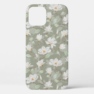 Hand Painted White Magnolia on Dusty Green Case-Ma iPhone 12 Case