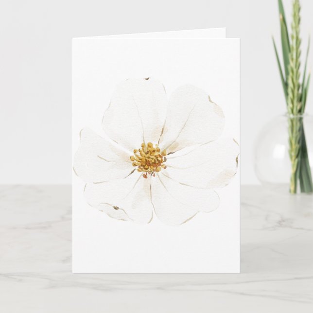 Hand Painted White Peony (Blank) Card (Front)