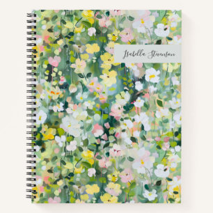 Hand-Painted Wildflower Personalized Green Notebook