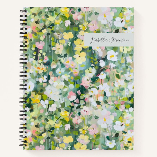 Hand-Painted Wildflower Personalized Green Notebook (Front)