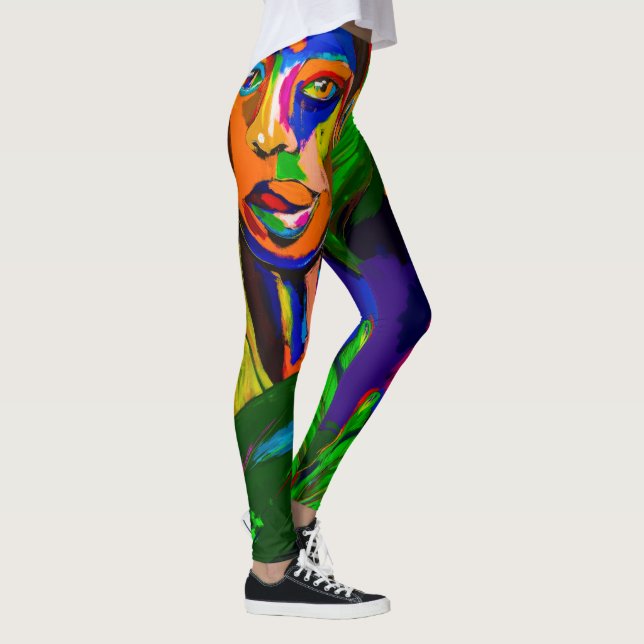 Hand Painted Women Face Exotic Artistic Leggings (Right)