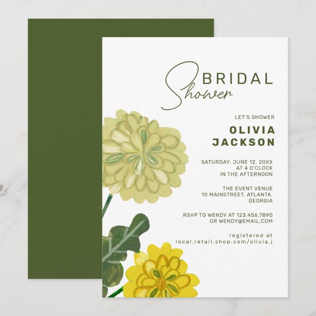 Hand Painted Yellow Floral Bridal Shower Invitation (Front/Back)