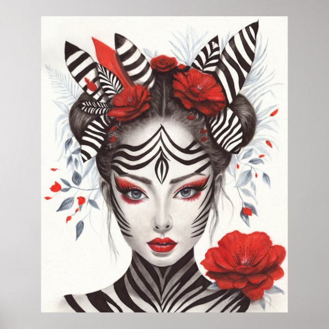 Hand Painted "Zebra Woman" - Award-Winning Pop Art Poster (Front)