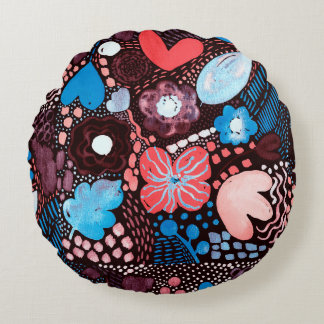 Hand Painting Abstract Watercolor Sketch Doodle Fl Round Pillow