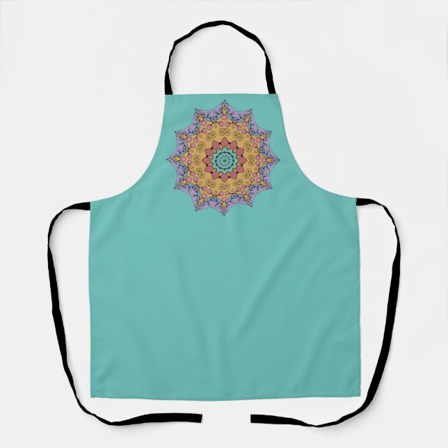 Hand Painting Mandala Clock Face 1 Apron (Front)