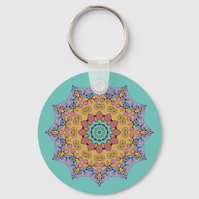 Hand Painting Mandala Clock Face 1 Keychain (Front)