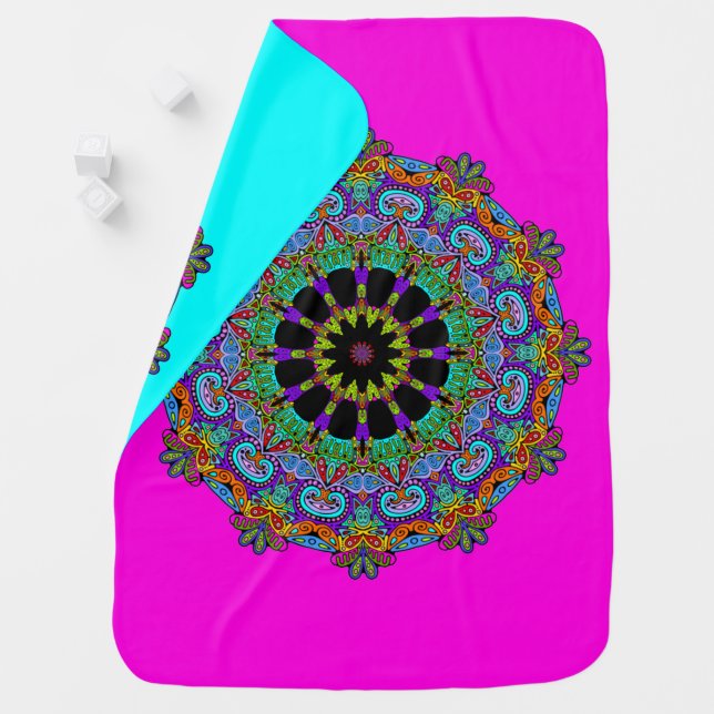 Hand Painting Mandala Clock Face 24 Baby Blanket (In Situ)
