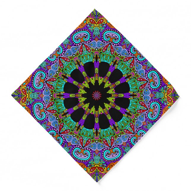Hand Painting Mandala Clock Face 24 Bandana (Front)