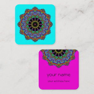 Hand Painting Mandala Clock Face 24 Square Business Card