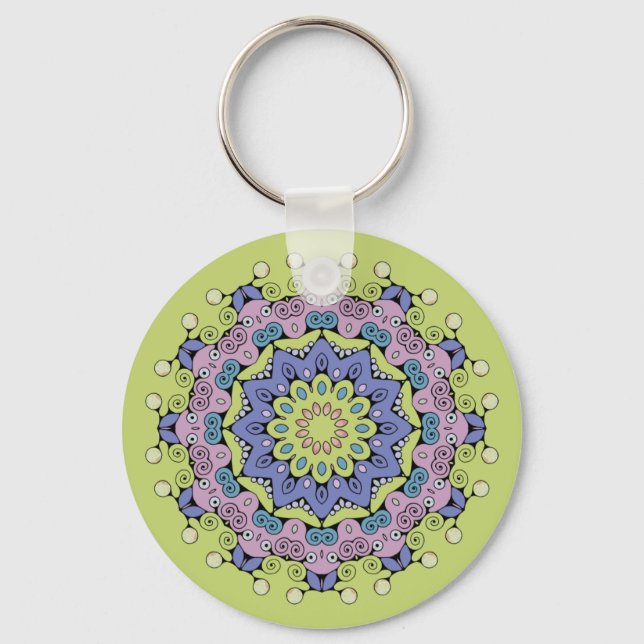 Hand Painting Mandala Clock Face 2 Keychain (Front)