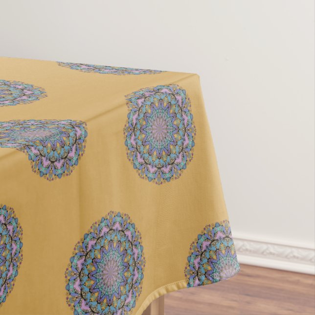 Hand Painting Mandala Clock Face 3 Tablecloth (In Situ)