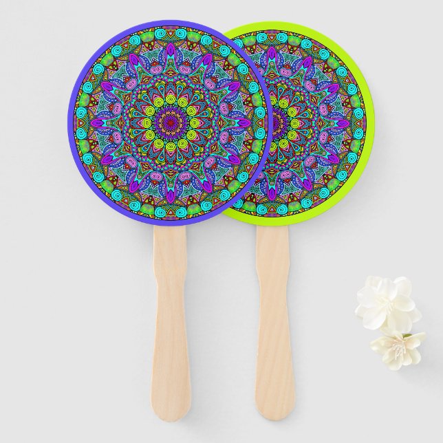 Hand Painting Mandala Clock Face 4 Fan (Front and Back)