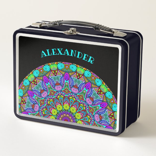 Hand Painting Mandala Clock Face 4 Metal Lunch Box (Front)