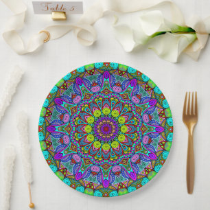 Hand Painting Mandala Clock Face 4 Paper Plates