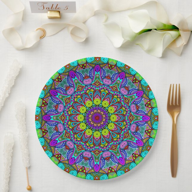 Hand Painting Mandala Clock Face 4 Paper Plates (Wedding)
