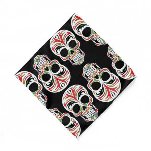 Hand painting multicolor skull in pattern Black Bandana