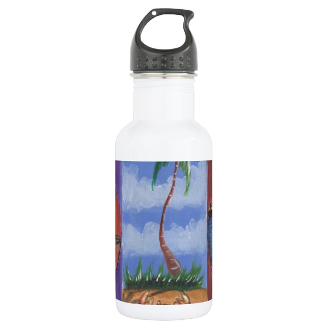 Hand paintings beach, sand, crabs, sail boat water bottle (Front)
