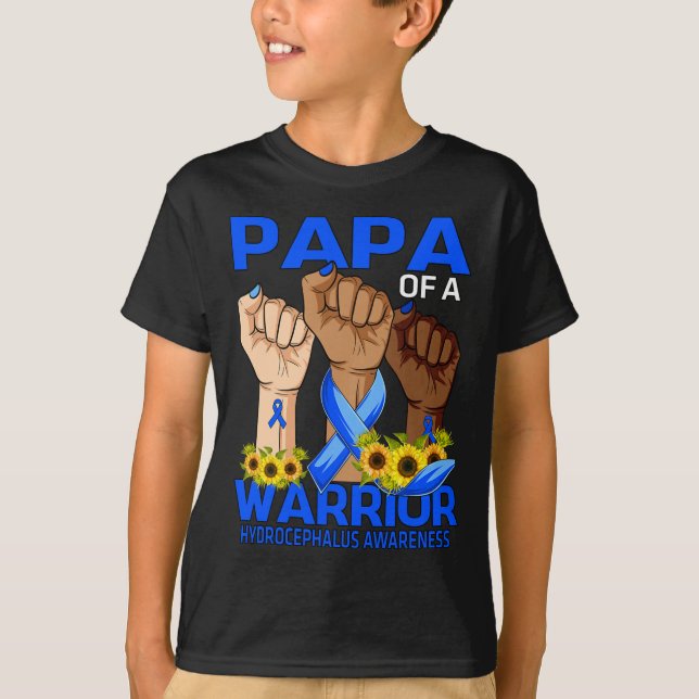 Hand Papa Of A Warrior Hydrocephalus Awareness Sun T-Shirt (Front)