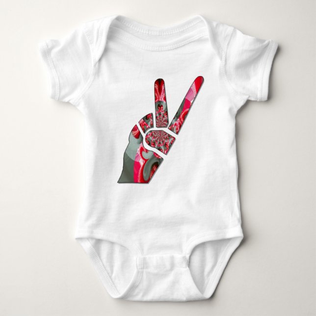 Hand peace sign baby bodysuit (Front)