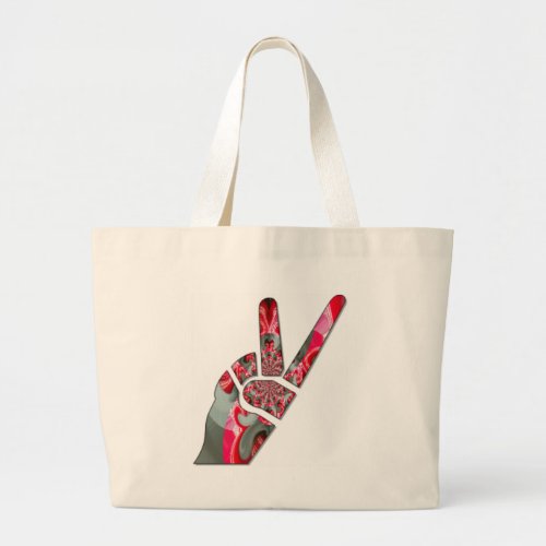 Hand peace sign large tote bag