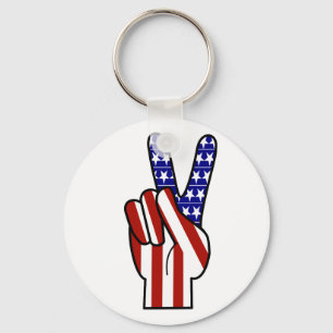 Hand Peace Sign - Red White & Blue Keychain