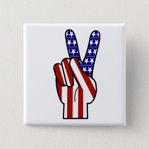 Hand Peace Sign _ Red White  Blue Pinback Button
