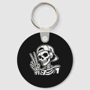 Hand Peace Sign Retro Halloween Skeleton Hand Sign Keychain