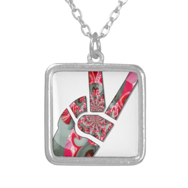 Hand peace sign silver plated necklace (Front)