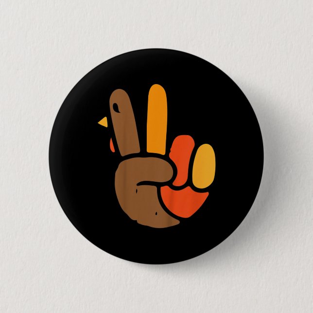 Hand Peace Sign Thanksgiving Day Cool Symbol Fall  Button (Front)