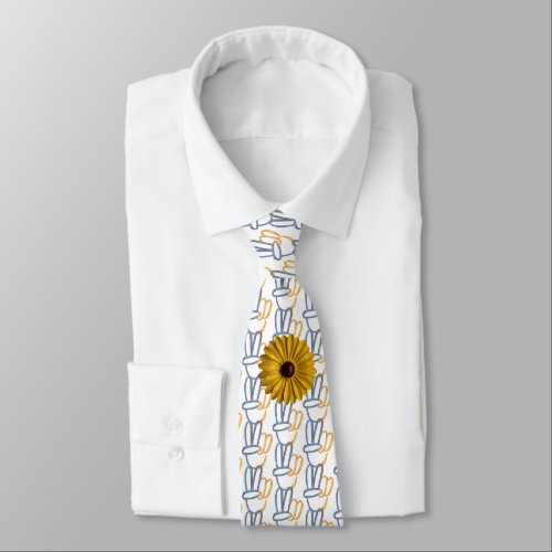 Hand PEACE Symbol V_Sign Ukraine Sunflower  Neck Tie