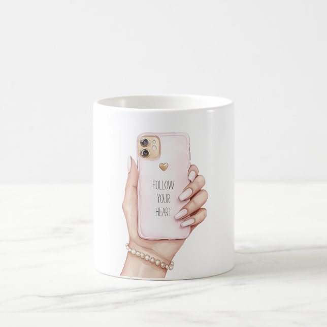 Hand phone chic pink nails coffee mug (Center)
