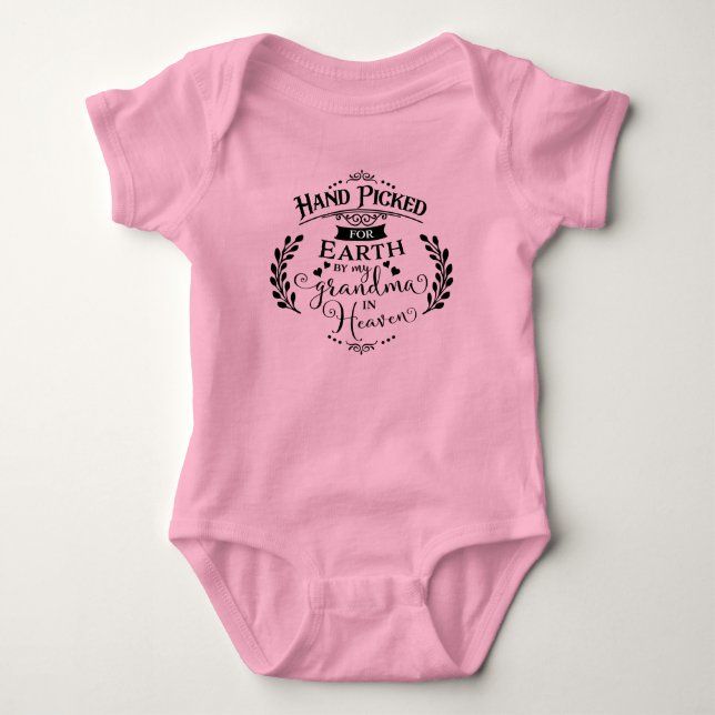 Hand Picked By My Grandma in Heaven Pink Girl Baby Bodysuit (Front)