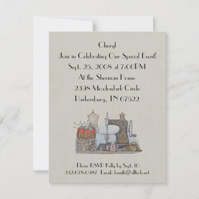 Hand Powered Sewing Machine Invitation (Back)