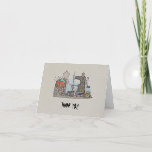 Hand Powered Sewing Machine Letterpress Thank You Card