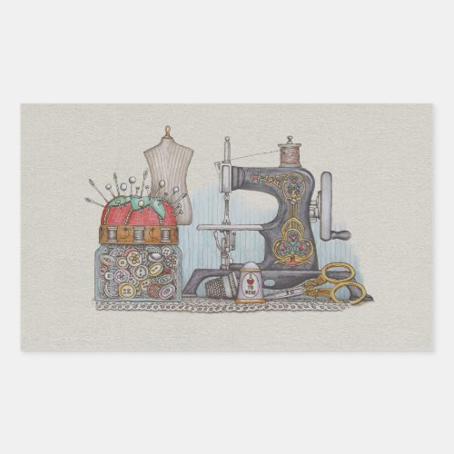 Hand Powered Sewing Machine Rectangular Sticker