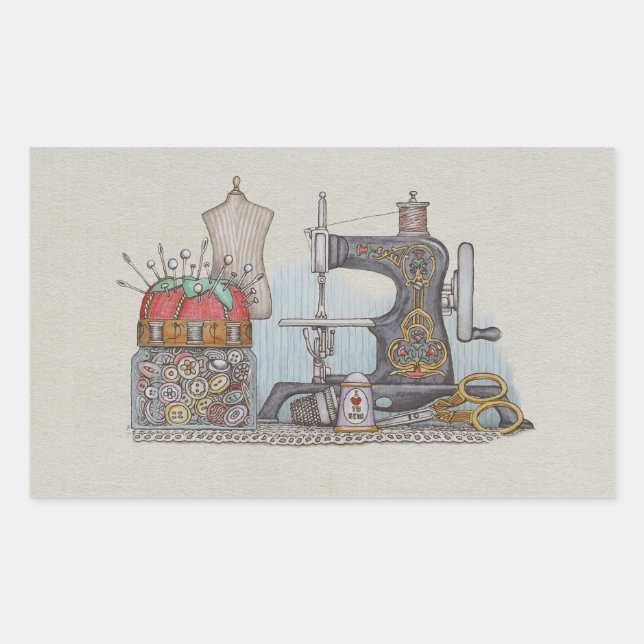 Hand Powered Sewing Machine Rectangular Sticker (Front)