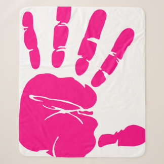 Hand print pink paint art palm sherpa blanket