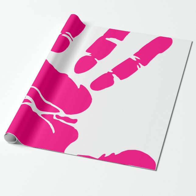 Hand print pink paint art palm wrapping paper (Unrolled)