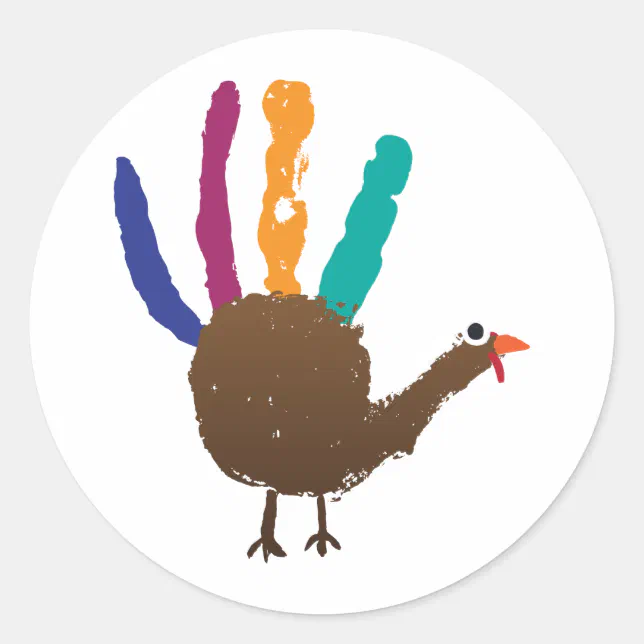 Hand Print Turkey Classic Round Sticker | Zazzle