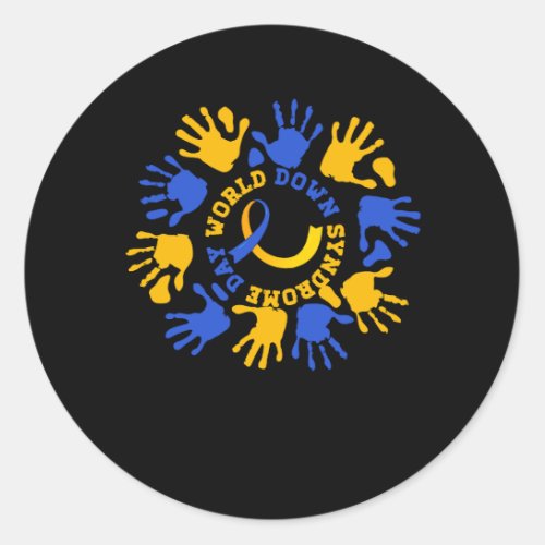 Hand Print World Down Syndrome Day Blue Yellow Rib Classic Round Sticker